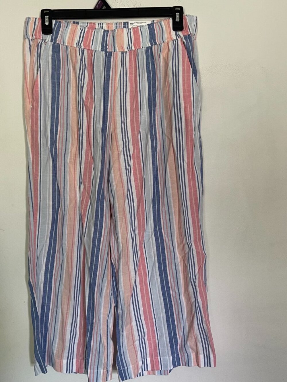 Croft & Barrow Women's Large Wide Leg Mid Rise Striped Cotton Pants New T12